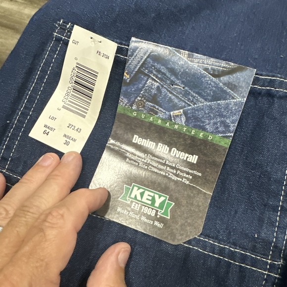NEW NWT Key Imperial Bib Overalls Mens 64x30 Rinsed Blue Denim Zip Fly Workwear - Picture 7 of 10
